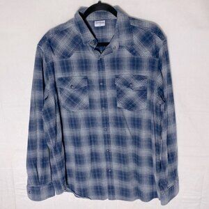 Wind River Blue Grey Cotton Plaid Long Sleeve Button Up Shirt L